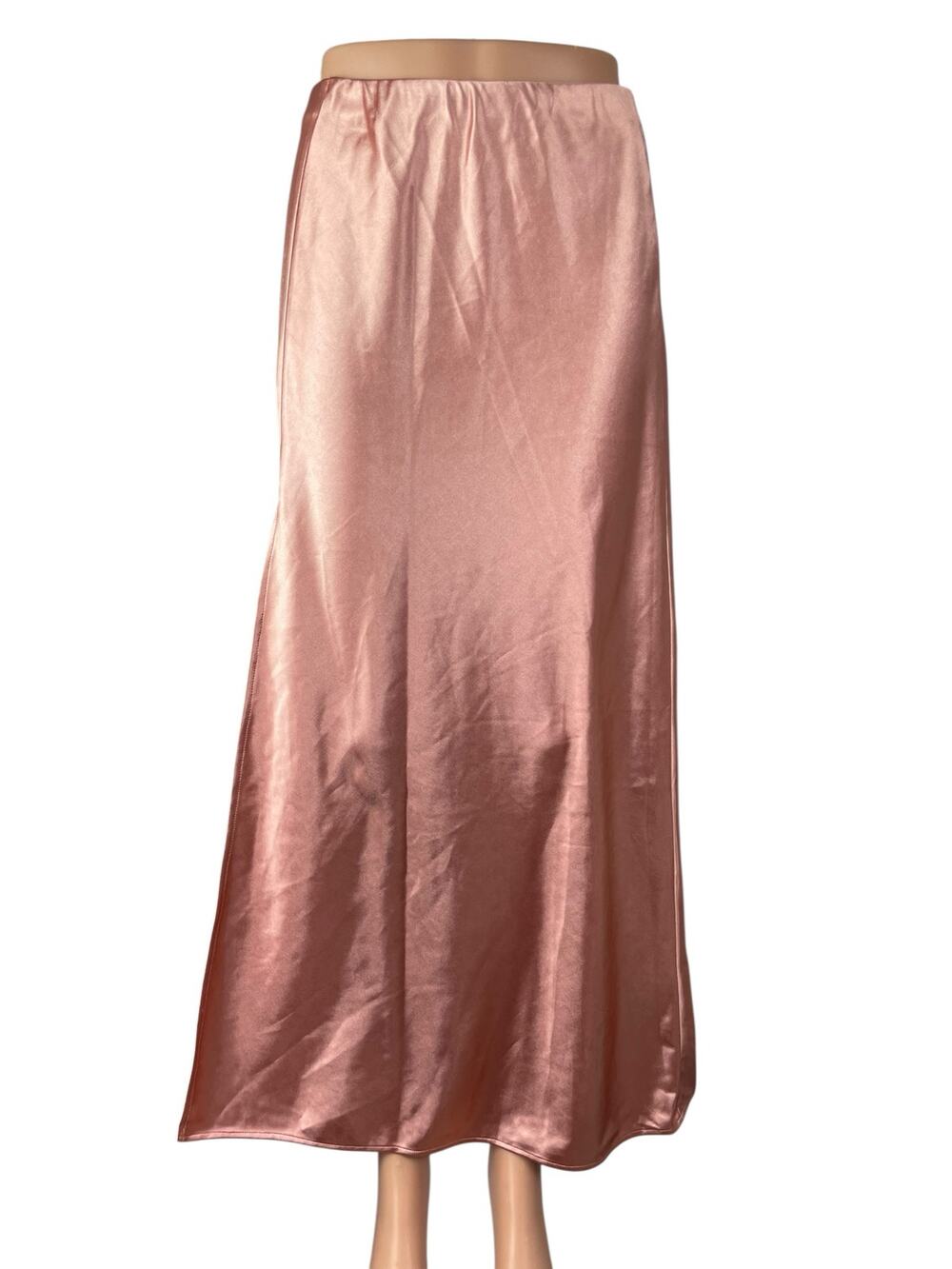 Bella Vie Women's Pink Silk Satin High Waisted Flowy A Line Maxi Skirt Size S